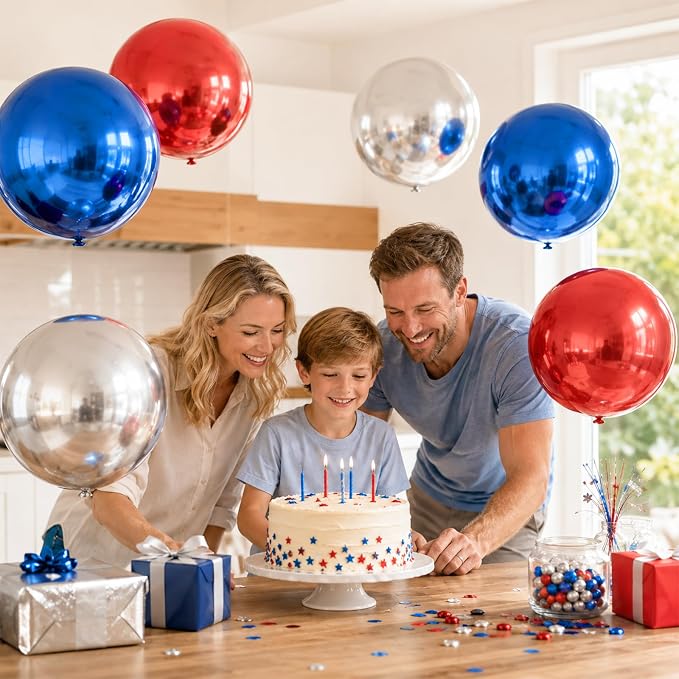 9 Pcs Red Blue Silver Round Foil Balloons Red Royal Navy Blue Metallic Silver - Image 6