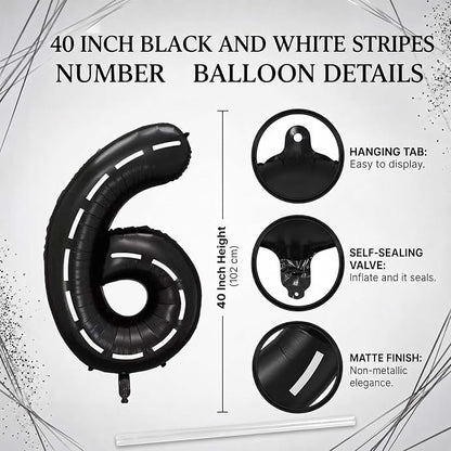 Black and White Stripes Number 6 Balloon 40 Inch, Road Finish Numeral | - Image 4