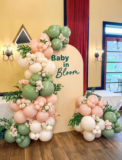 Baby in Bloom Balloon Arch Garland Kit, Sage Green Sand White Balloons - Image 6
