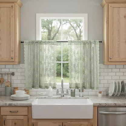 Kotile Sage Green Lace Curtains by Kotile+Curtains