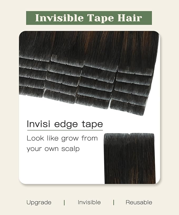SURNEL Injected Seamless Tape in Hair Extensions 14 Inch Natural Black to Medium Brown and Caramel Blonde Invisible Tape in Extensions 20 Pcs 30g(#1B427,14)