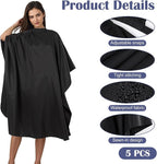 5 Pcs Black Hair Salon Capes,55 X 47 Inches Professional Waterproof Salon Barber Cape with Adjustable Snaps,Hairdressing Styling Nylon Hair Cutting Cape for Haircutting Dyeing Styling