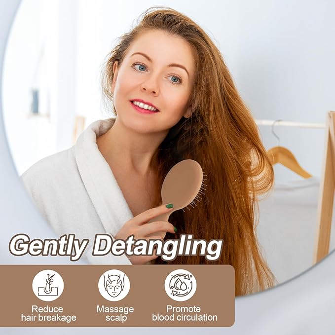 Mini Hair Bursh for Kids Women and Men, Protable Travel Size Hair Brush for Pockets Purse backpack,Mini Detangler Brush for All Hair Types, Small Hair Brush for Detangling(1 Pack-Mocha)