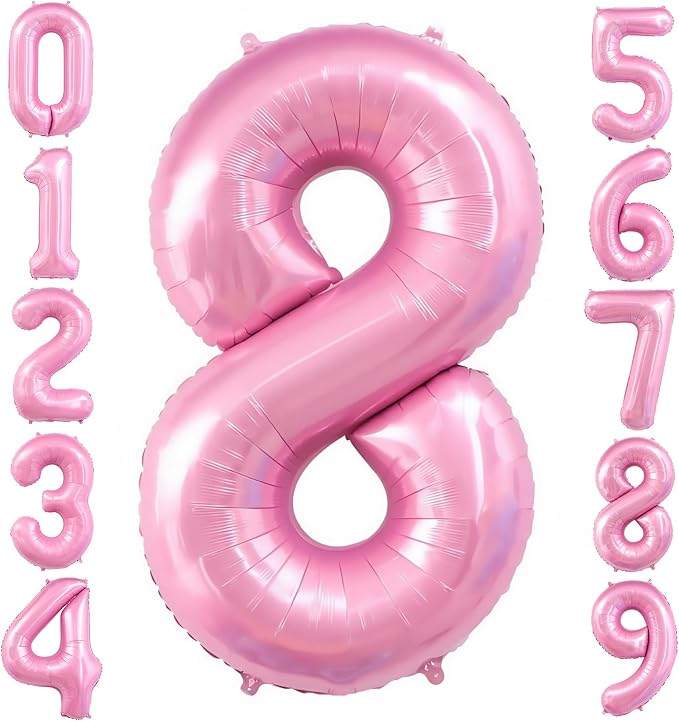 Pastel Pink 8 Balloon, Light Pink 8 Balloons Number, 40 Inch Helium Foil Mylar by BBPOOL