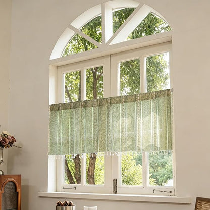 Sutuo Home Green Boho Curtain 52W x 18L inch White Striped Light Filtering - Image 7