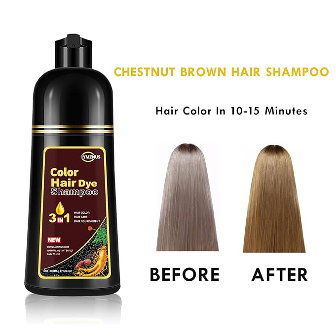 Instant Chestnut Hair Color shampoo, Chestnut Brown Hair Dye Shampoo 3 in 1 for Women Men, Herbal Brown Hair Shampoo, Dark Hair Colors in Minutes 500ml