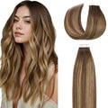 Lacer Human Hair Extensions Tape in 14 Inch Chocolate Brown to Dark Caramel Blonde Silky Straight Adhesive Soft Glue in Brazilian Hair Extensions 20 Pcs 50 Grams