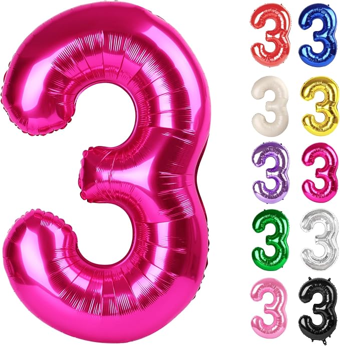 Hot Pink Number 3 Balloon 40 Inch by IWERP