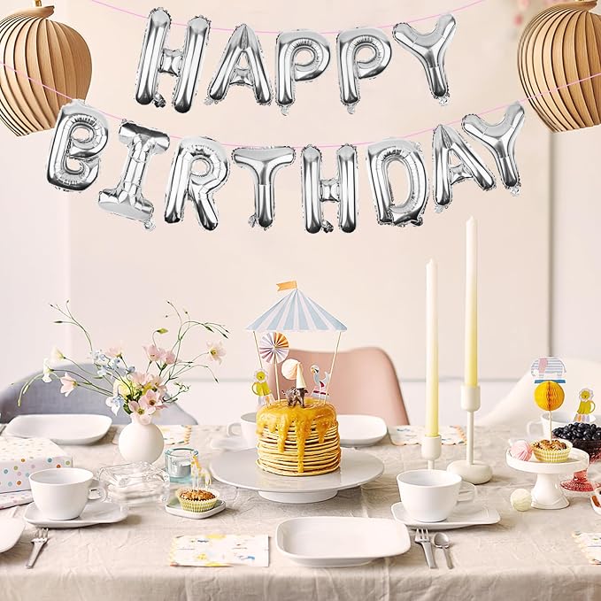 Silver Happy Birthday Balloons Banner Mylar Foil Letters | Inflatable Party - Image 3