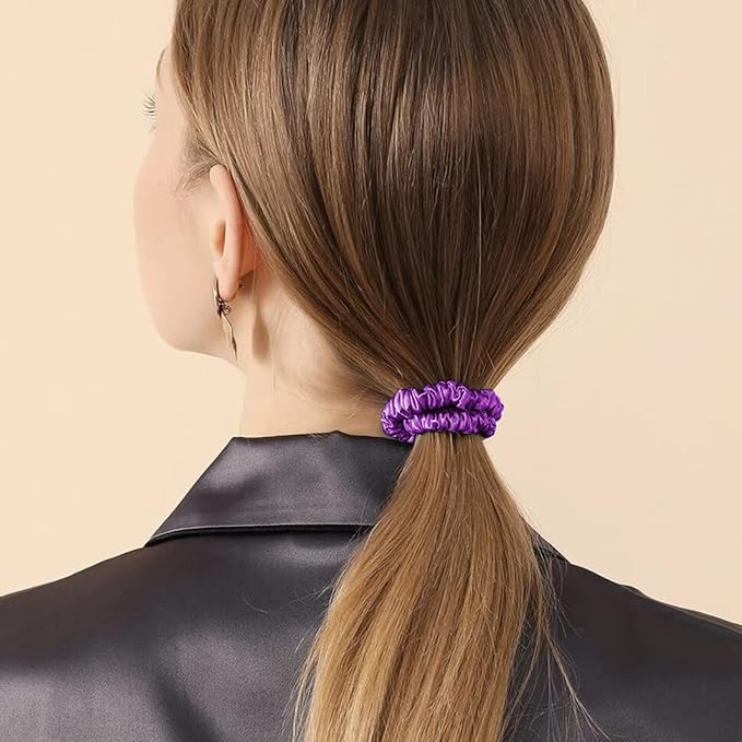 Suncdelv Silk,100% Silk Scrunchies for Hair,22 Momme Hair Ties for Anti-Crease & Breakage,Natural Women Hair Accessories，Fashion Hairbands 4PCS（Purple series）