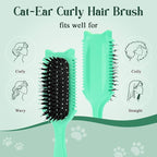 Curly Hair Brush, Curl Defining Brush for Effortless Curly Hair Care, Funny Cat Ear Type Curl Brush Suitable for Wet & Dry Hair,Women and Men,Reduces Frizz (Green)