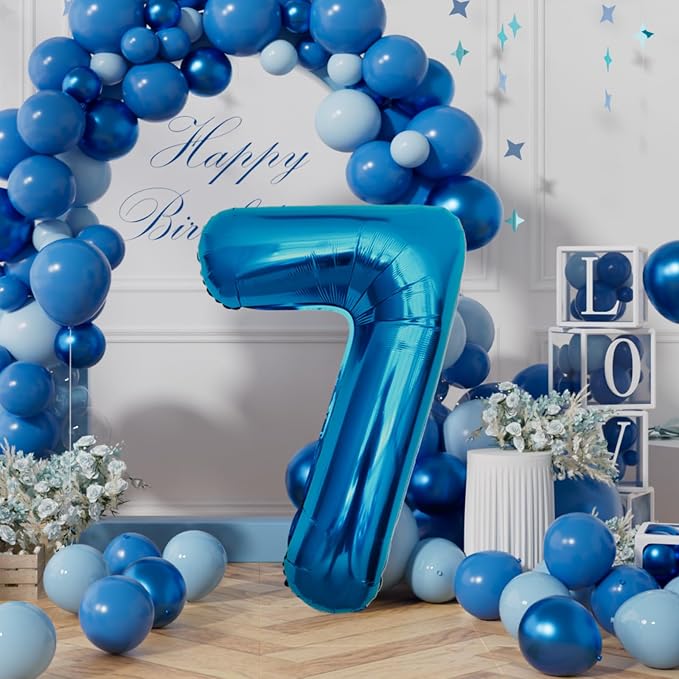 AULE 40 Inch 7 Blue Balloon Number Foil 0-9 Birthday Big Numbers | Birthday - Image 3
