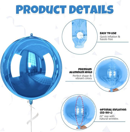 Blue an Gold Balloon Foil, 22 Inch 4D Metallic Balloons, Round Foil Balloons - Image 8