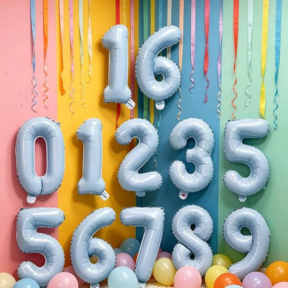 2 Set 20 Pcs Baby Blue Number Balloons 0-9 Number 16 Inch Mylar Foil Balloons - Image 9