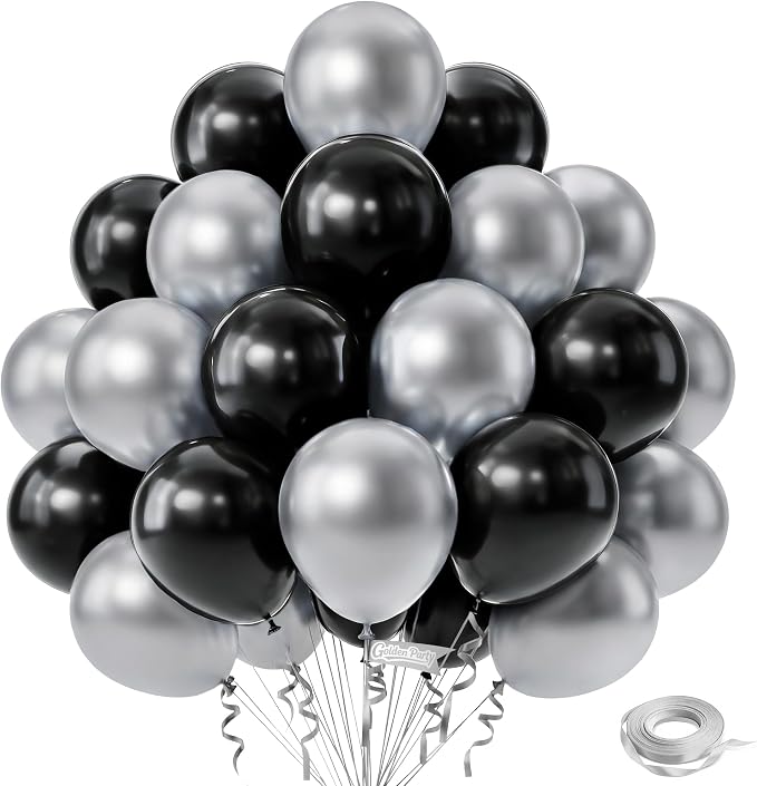 Black and Silver Balloons, Baby Shower, Anniversary, Graduation, Wedding Party by GoldenParty