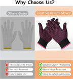 Heat Resistant Gloves for Hair Styling, 2 Pairs Black and Rose Pink, Curling Iron Gloves, Heat Protective Gloves for Hair Stylists, Salon Professionals, Home Use ﻿