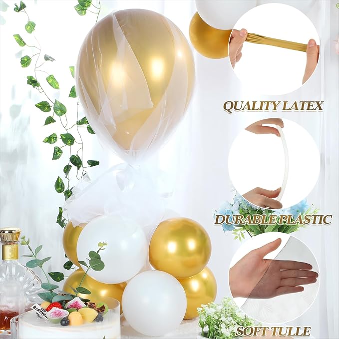 BBTO 8 Set Gold and White Table Centerpieces Balloons Stand Kit, Latex Balloons - Image 4