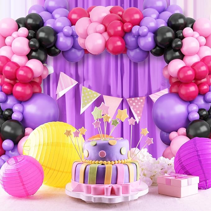 Hot Pink and Purple Balloon Arch Garland Kit, Rose Red Black Pink Purple Latex - Image 4
