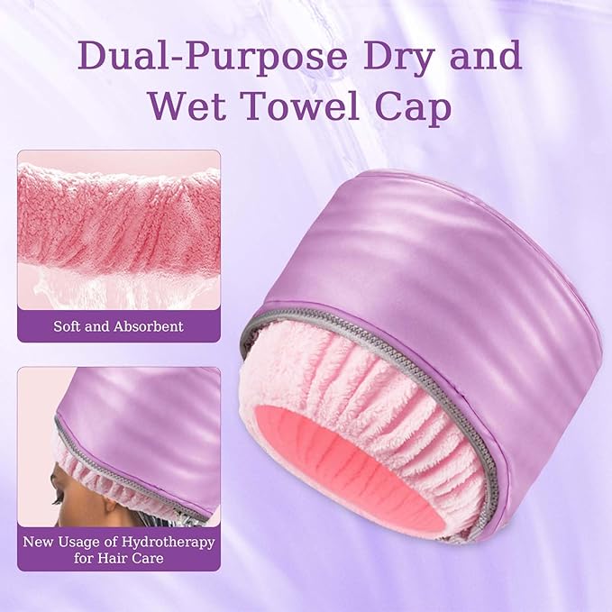 Hair Steamer for Deep Conditioning,Women Heating Thermal Heat Cap with 3 Mode Temperature Control,Dry Caps for Hair,Steamer Cap for Natural or Damaged Dryer Curly Nourishing(Purple)