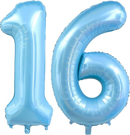 Pastel Blue 16 Balloon Number, Light Blue 16 Balloons by BBPOOL