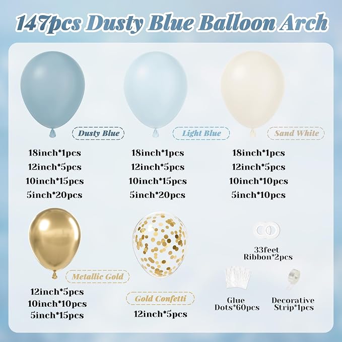 147pcs Dusty Blue Balloon Garland Arch Kit - Image 2