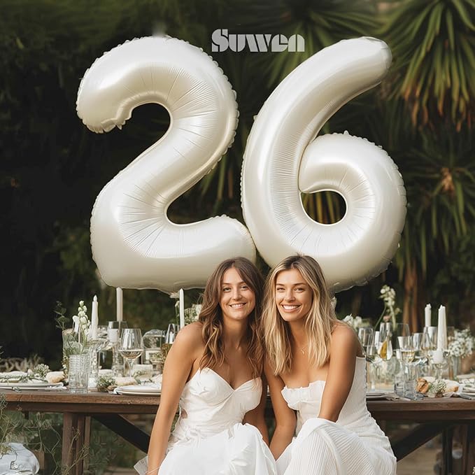 SUWEN 40 Inch Cream White Large 26 Balloon Numbers Big Foil Helium 0-9 | Jumbo - Image 5