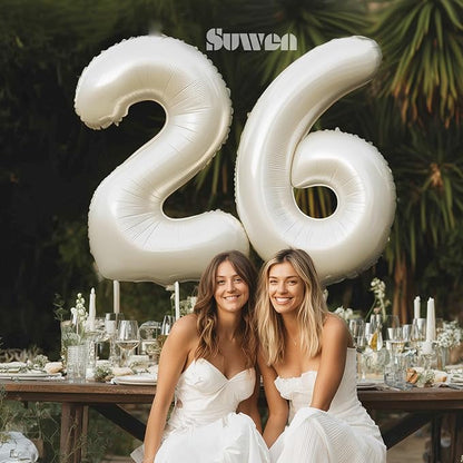 SUWEN 40 Inch Cream White Large 26 Balloon Numbers Big Foil Helium 0-9 | Jumbo - Image 5