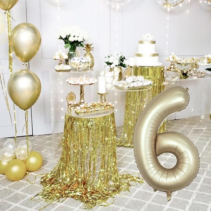 40 Inch Balloon Number 6 Champagne Gold, Large Foil Metallic Light Gold 6 - Image 6