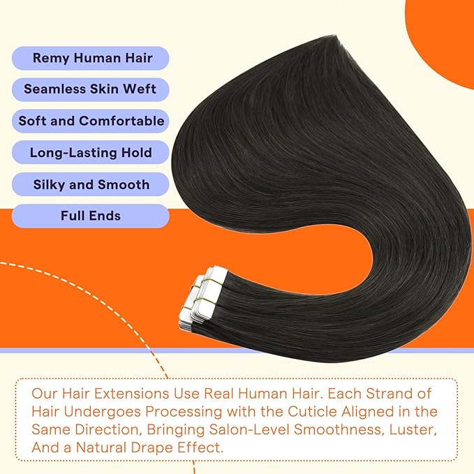 Full Shine Human Hair Tape in Extensions 22 Inch Color 1C Mocha Brown Fashion Double Sided Invisible Tape in Hair Extensions Human Hair 20 Pieces Straight Remy Hair 50 Grams for Party