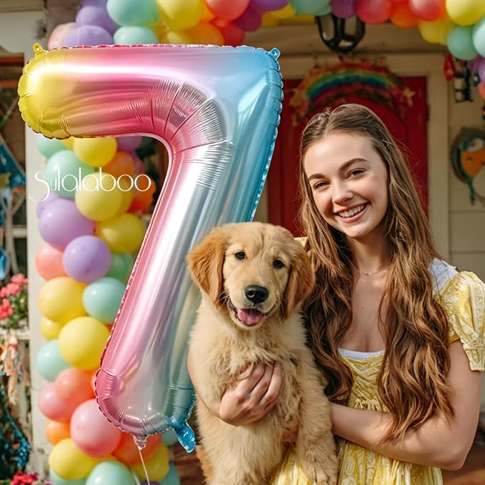 Rainbow Gradient Number 7 Balloon 40 Inch Big Large Balloons 0-9 | 7th Helium - Image 2