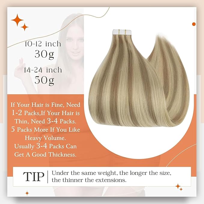 Full Shine Blonde Tape in Hair Extensions Human Hair 14 Inch Double Sided Tapes in Extensions Golden Blonde Highlighted Medium Blonde Tape in Human Hair Extensions for Women 50 Gram 20Pcs