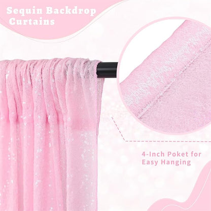 Pink Sequin Curtains Backdrop 6 Pcs 2FTx8FT Shiny Shimmer Fabric | Glitter - Image 3