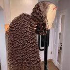 250% Density 13x6 FULL SKINLIKE HD Chocolate Brown Deep Curly lace front wigs Pre Plucked Real 0.10mm Ultra-thin Invisible Water Wave HD Lace Front Wigs Human Hair Small Knots Full Virgin Hair24 Inch