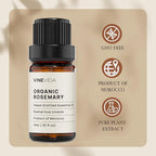 VINEVIDA Organic Rosemary Essential Oil 10 mL - Pure, Undiluted, Vegan, Reusable Glass Bottle with Euro Dropper for DIY Projects
