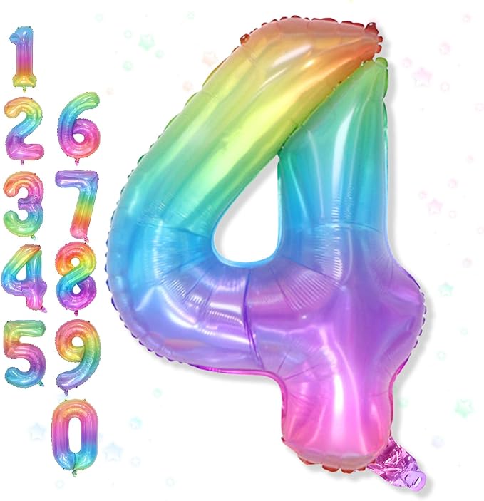 Foil 4 Balloon, Rainbow Number 4 Balloons by Froova