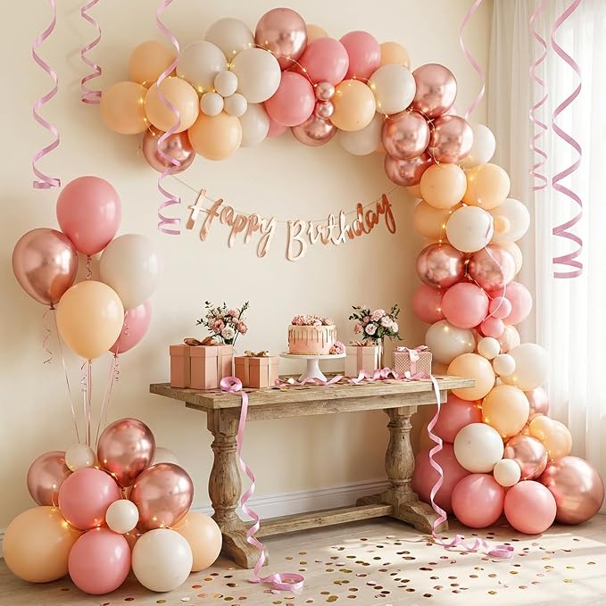 RUBFAC 65pcs 12 Inches Retro Pink Balloons Metallic Blush Rose Gold White Sand - Image 4