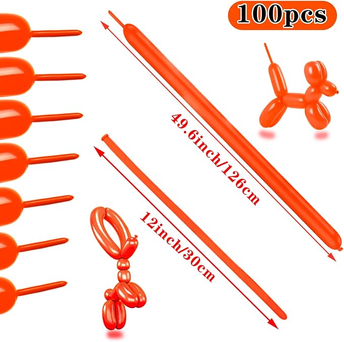 260 Long Balloons 100 Pack Orange Twisting Animal Balloons Thickening Latex - Image 3