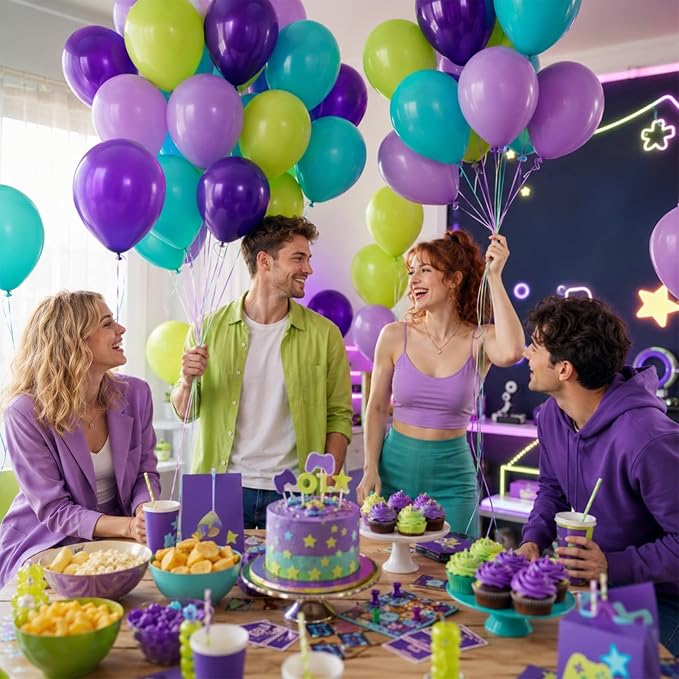 Paready Purple Green Balloons Set, 12 Inch Fruit Green Metallic Light Purple - Image 3