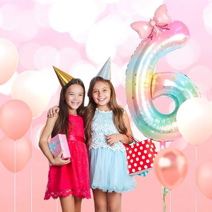 Number 6 40 Inch Rainbow Star Gradient Giant Number Balloon & Mini Bow Balloon - Image 4