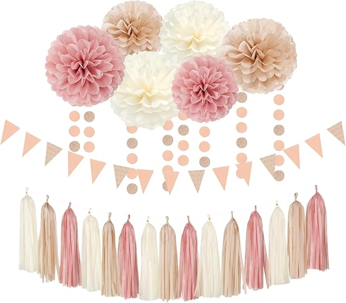 Pink Champagne-Peach Rose-Gold Boho Party Decorations by OURUOLA