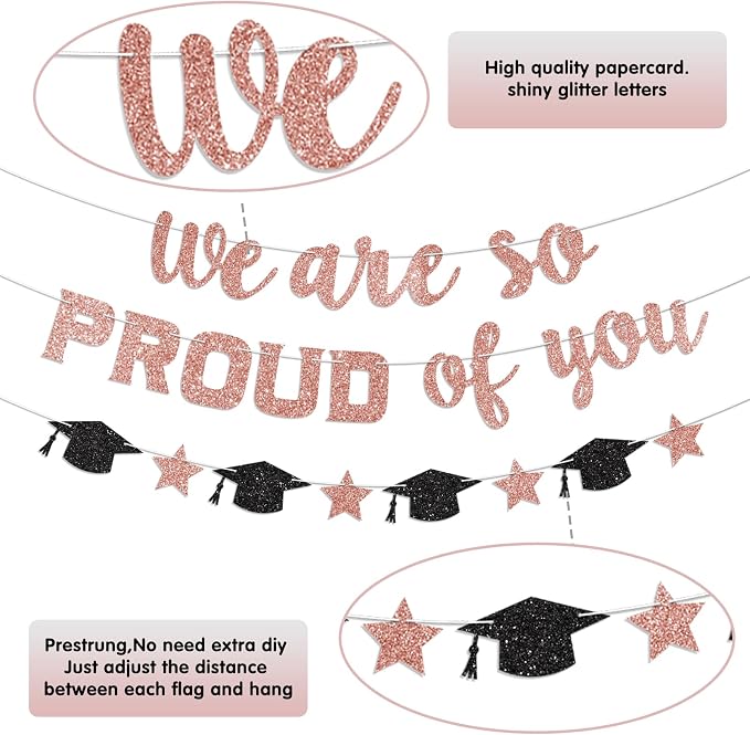 We are So Proud of You Banner Prestrung Rose Gold Graduation Banner Graduation - Image 3