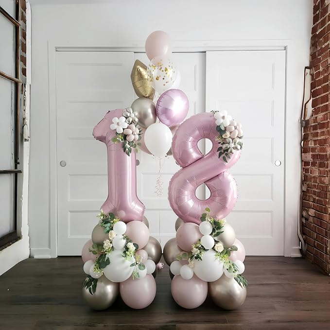 Pastel Pink 8 Balloons, Self Inflating Digit 8 Balloons - Image 5