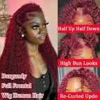 18 Inch Burgundy Deep Wave Lace Front Wigs Human Hair 13x6 HD Frontal Human Hair Red Curly Lace Front Pre Plucked Burgundy Deep Curly Wigs For Black Women 200 Density