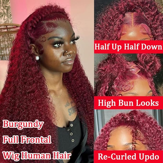 20 Inch 99J Burgundy Lace Front Wigs Human Hair 13x6 Hd Deep Wave Lace Front Wigs Human Hair Pre Plucked Red Colored Frontal Curly Wig For Women