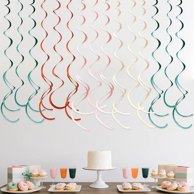 36 Pcs Boho Hanging Swirl Decorations Aqua Green Orange Pink Beige Felt Swirl - Image 5