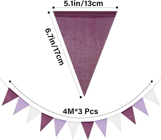 G2PLUS Pre-Strung Burlap Pennant Banners, 39Ft Purple Fabric Triangle Flag - Image 2