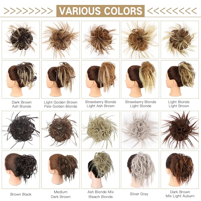 HMD Tousled Updo Messy Bun Hairpiece Hair Extension Ponytail with Elastic Rubber Band Updo Ponytail Hairpiece Synthetic Hair Extensions Scrunchies Ponytail Hairpieces for Women