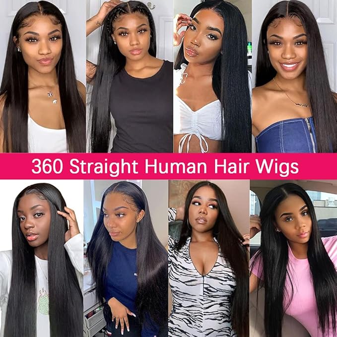 sdamey 360 Straight Lace Front Wigs Human Hair HD Transparant Full Lace Wigs For Women 200 Density Wigs Human Hair Pre Plucked With Baby Hair 12A Brazilian Virgin Hair Natural Color 20inch