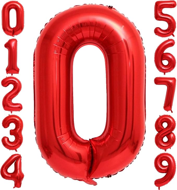 Red 0 Number Balloons, 40 Inch 0 Balloons Foil Mylar Helium Big Red 0 Balloon by BBPOOL