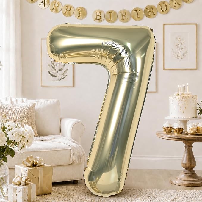 40 Inch Champagne Gold Number 7 Balloon, Light Gold Large Self Inflating Foil by KAINSY
